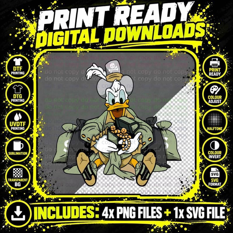 Donald Duck Pirate Gold Coins Cartoon T-Shirt Png SVG Digital Bundle