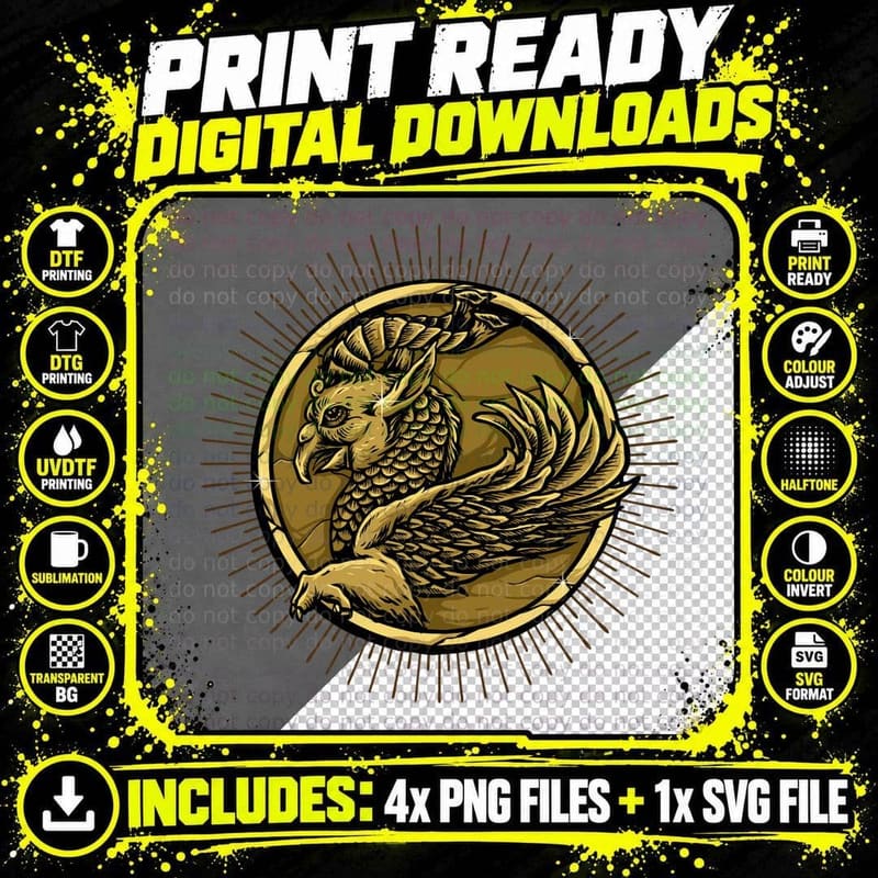 Eagle Golden Heraldry Rays Circle Majestic T-Shirt Png SVG Digital Bundle