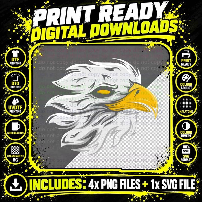 Eagle White Head Yellow Beak Profile T-Shirt Png SVG Digital Bundle