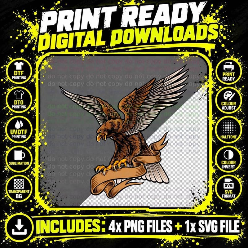 Eagle Wings Banner Heraldic Brown T-Shirt Png SVG Digital Bundle