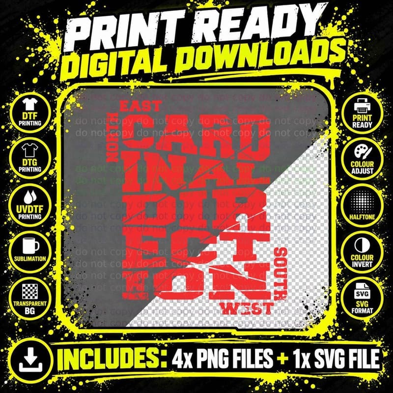 East Coast Cardinal Distinct Edition West Red Text Urban Png SVG Digital Bundle