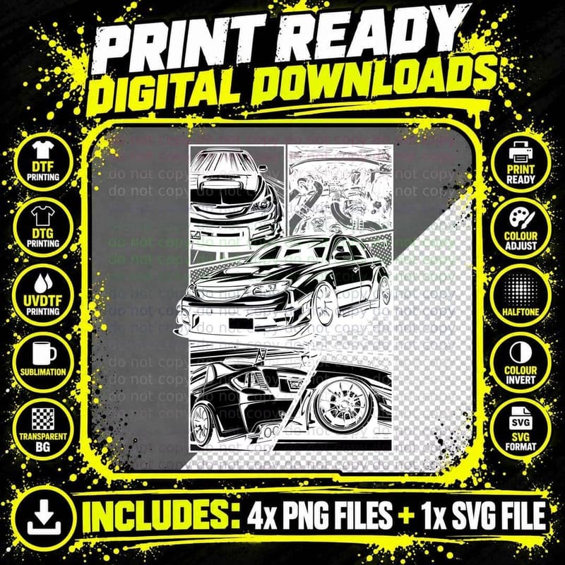 Engine Parts Detailed Black White Components Png SVG Digital Bundle