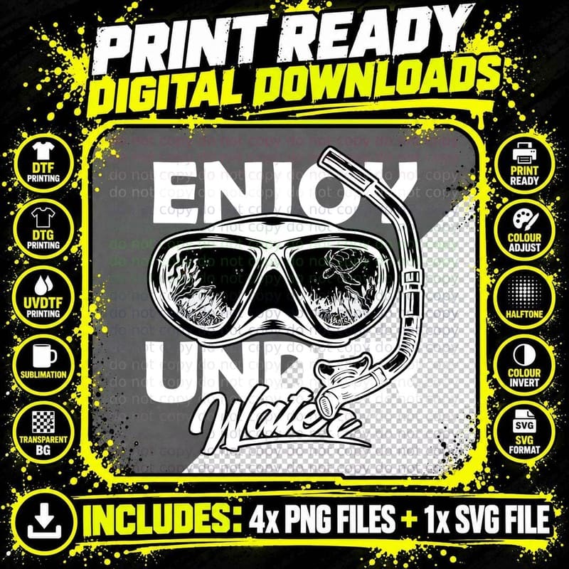 Enjoy Under Water Diving Monochrome Sports Outline Png SVG Digital Bundle