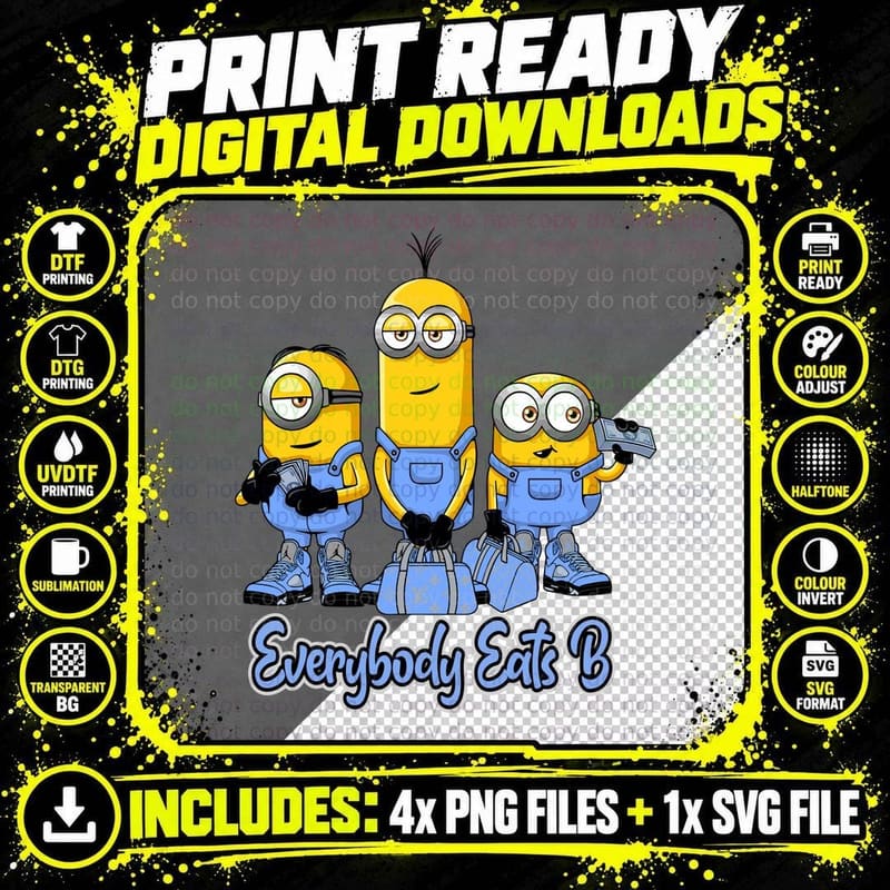 Everybody Eats B Minions Yellow Blue Character Animated Png SVG Digital Bundle