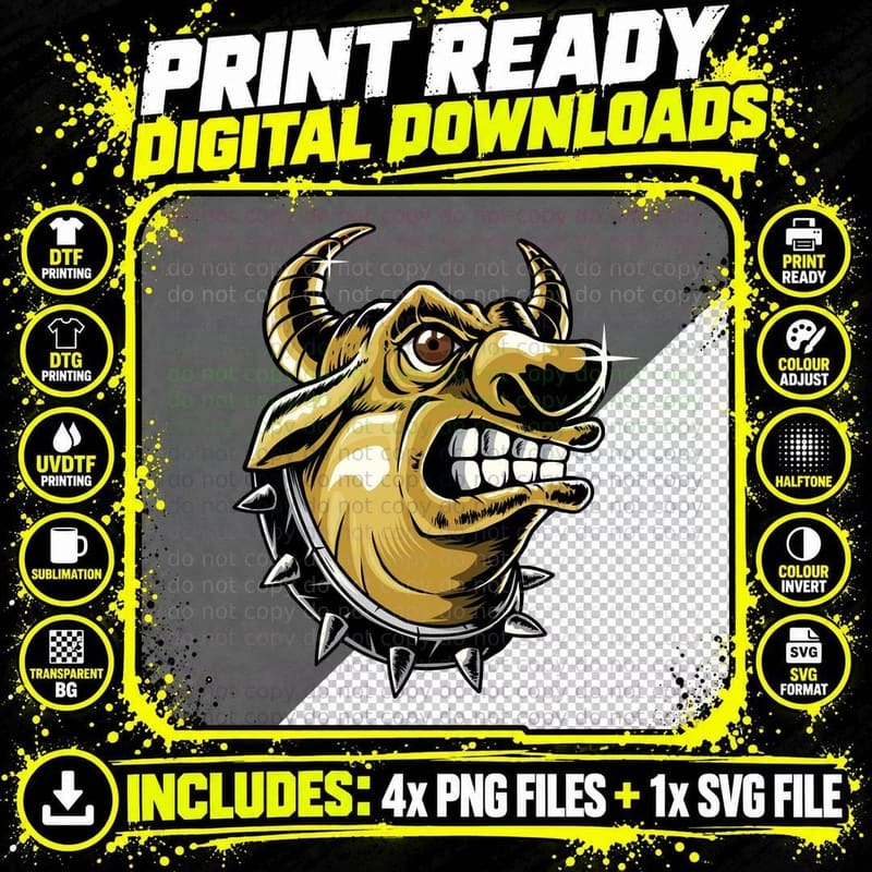 Evil Demon Gold Bull Horns Supernatural T-Shirt Png SVG Digital Bundle