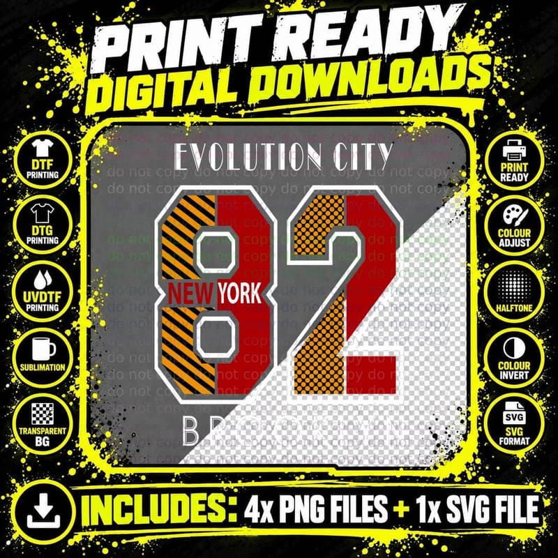 Evolution City New York 82 Brooklyn Geometric Numbers Png SVG Digital Bundle