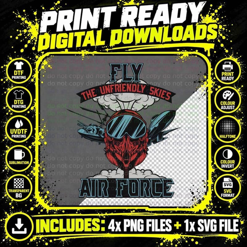 Fly the Unfriendly Skies Air Force the Skydiver with Png SVG Digital Bundle