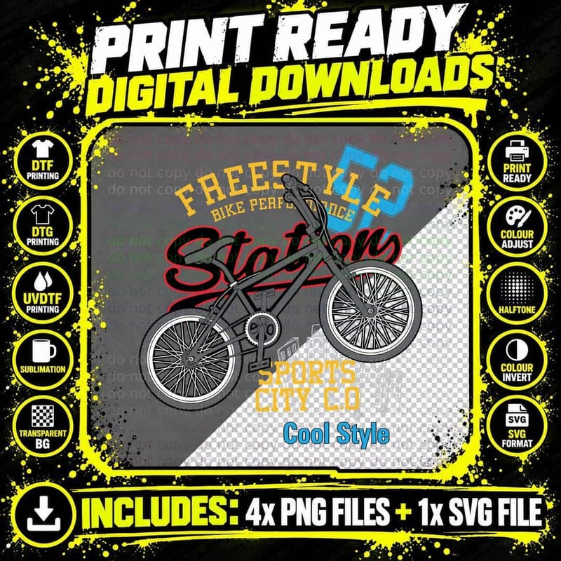 Freestyle Story Bike Perfect Sports City Bicycle Urban Png SVG Digital Bundle