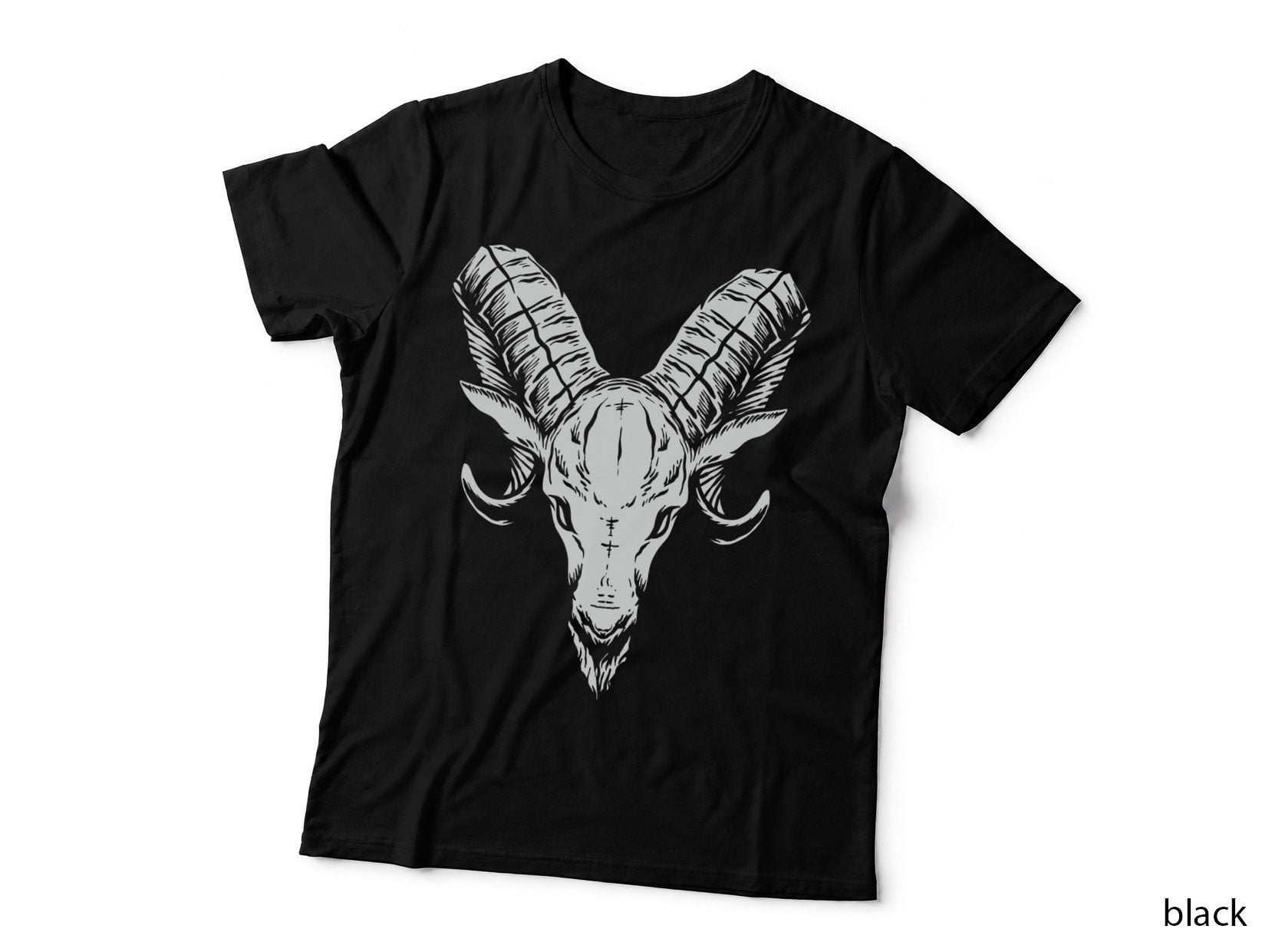GOAT Demon Horns Head White Grayscale Monochrome Satanic T-Shirt