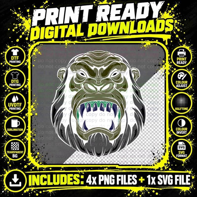 Gorilla Purple Ape White Beard Fierce T-Shirt Png SVG Digital Bundle