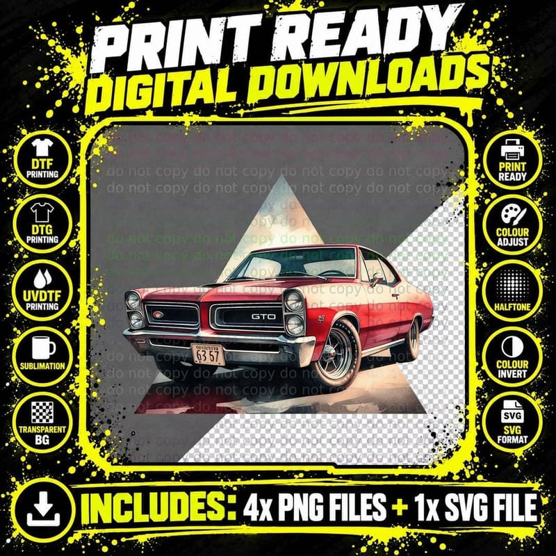 Gto Pontiac Geometric Triangle Muscle Red T-Shirt Png SVG Digital Bundle