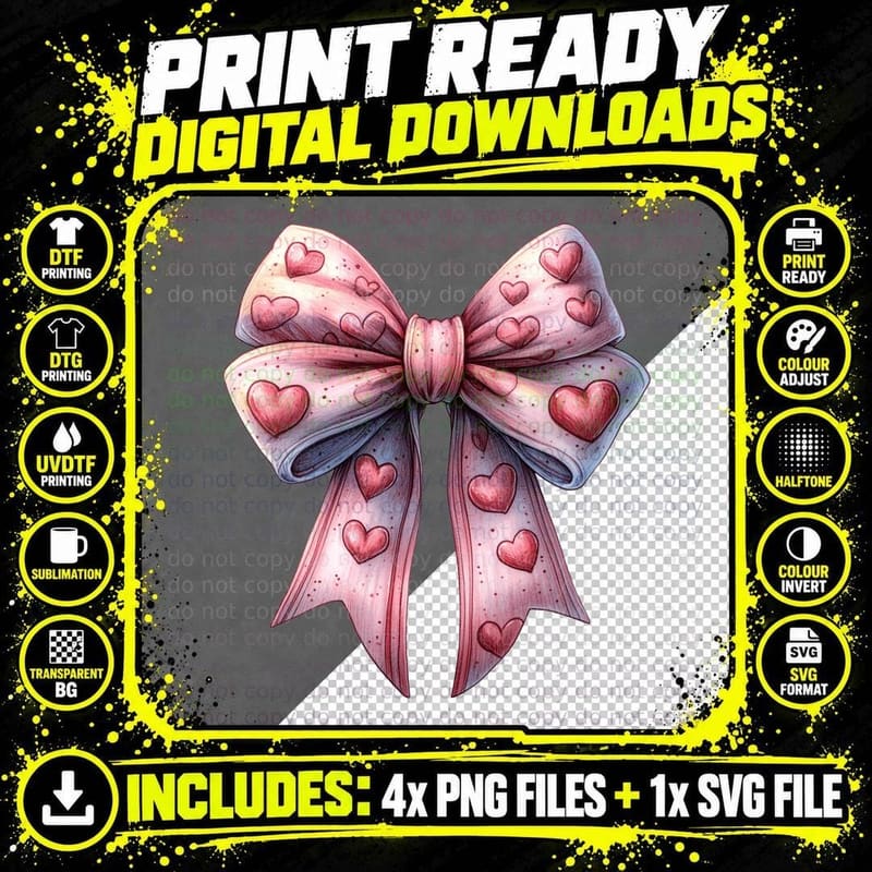 Heart Bow Pink Purple Red Hearts Gradient Sparkles Png SVG Digital Bundle