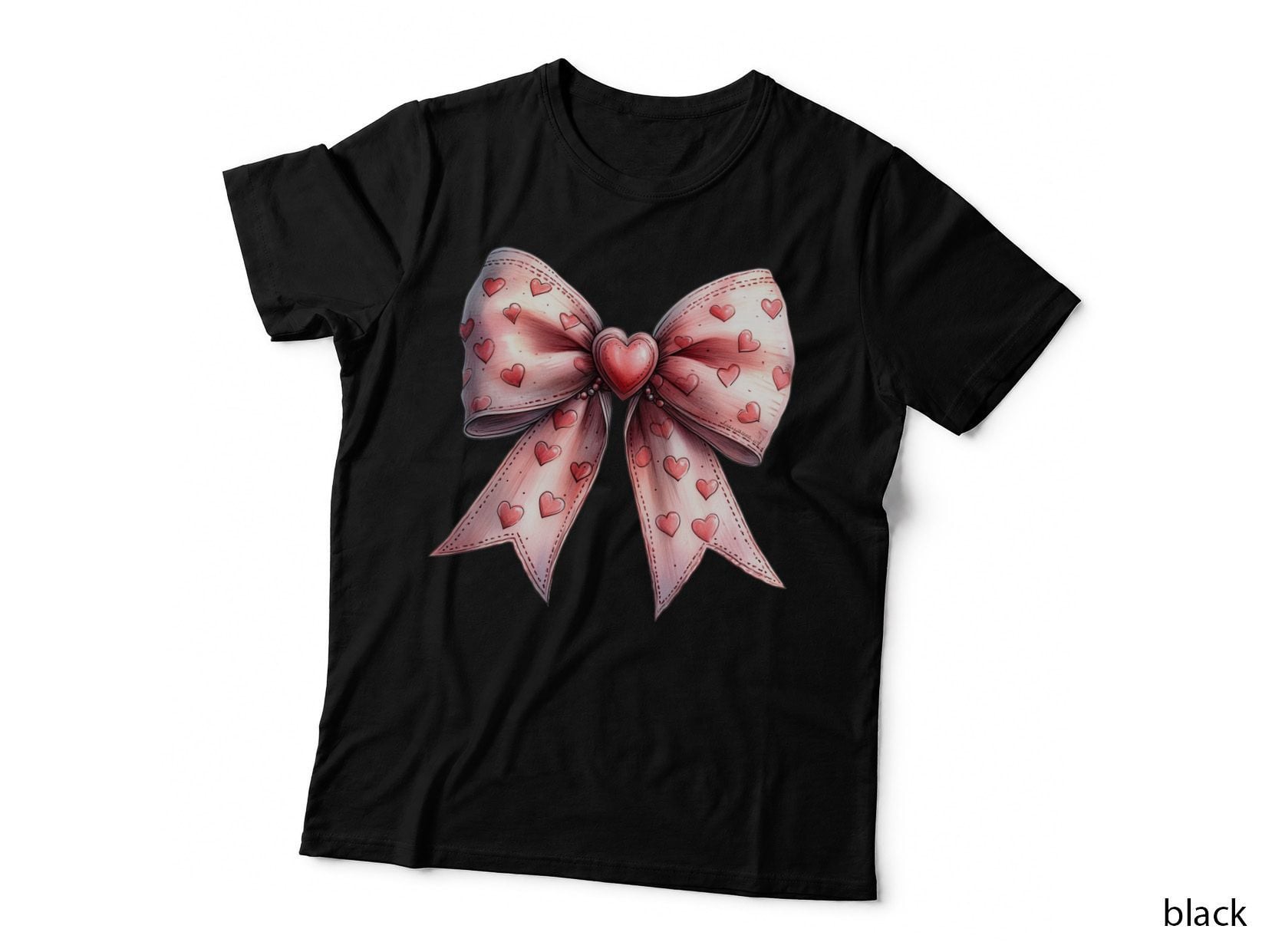 Heart Bow Pink Satin Red Hearts Sparkles T-Shirt