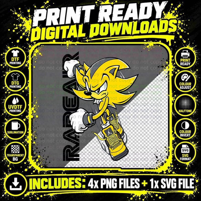 Hedgehog Character Rapid Yellow Blue Speed Hero T-Shirt Png SVG Digital Bundle