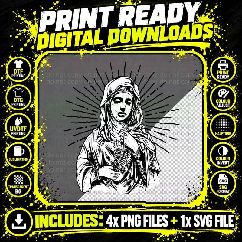 Holy Woman Saint Figure Halo White Robes Religious Png SVG Digital Bundle