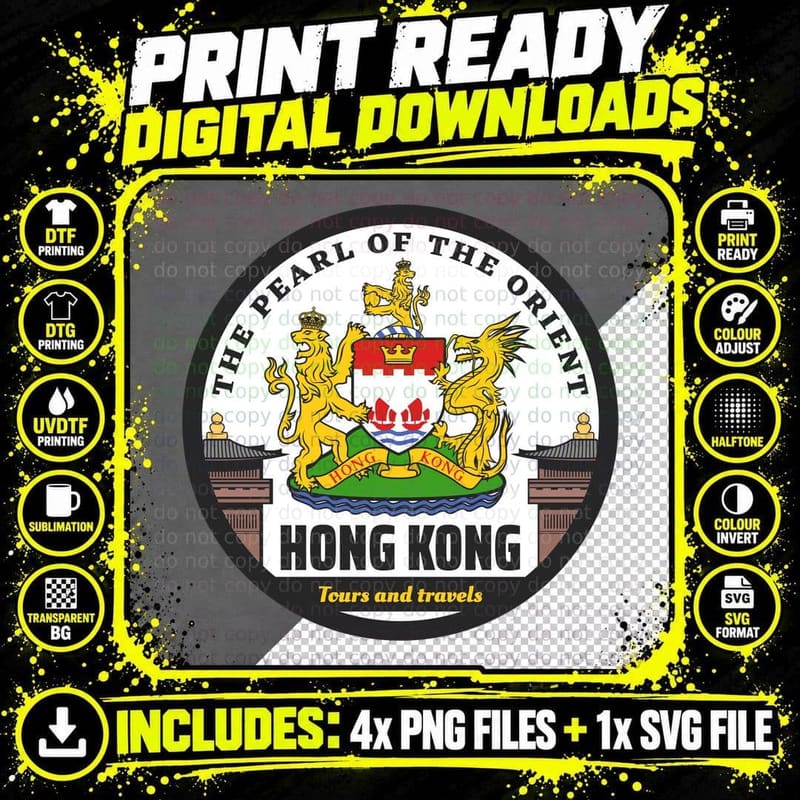 Hong Kong Pearl of the Orient Tours and Travels Dragons Png SVG Digital Bundle