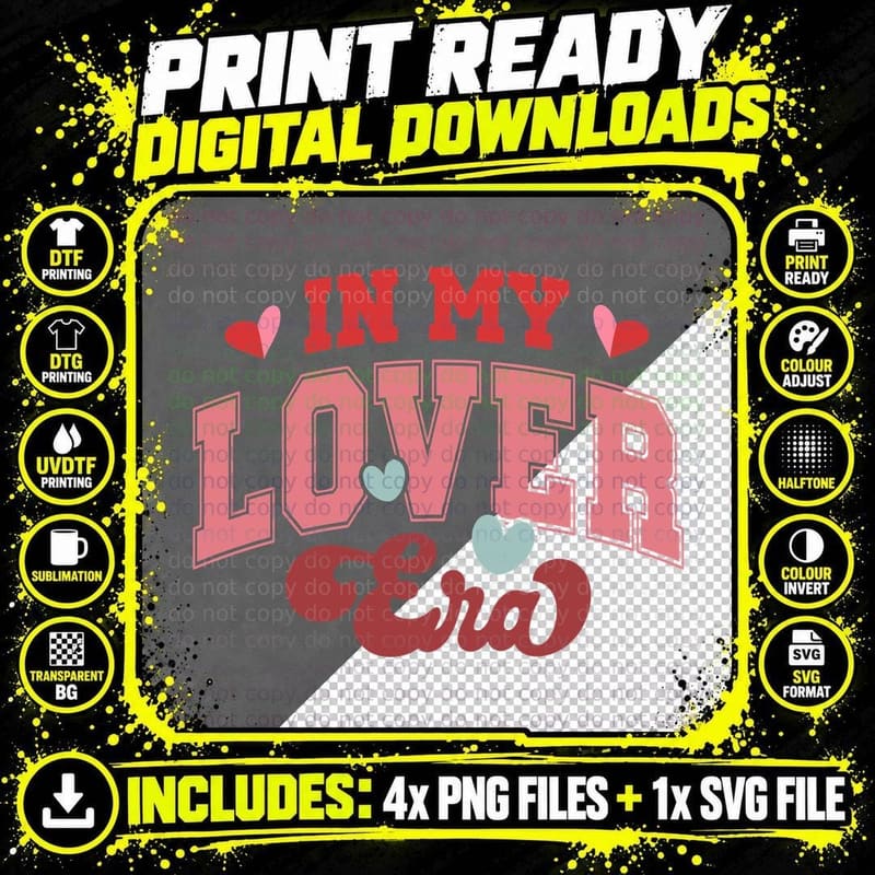 In My Lover Era Pink Outline Text Hearts Script Romantic Png SVG Digital Bundle