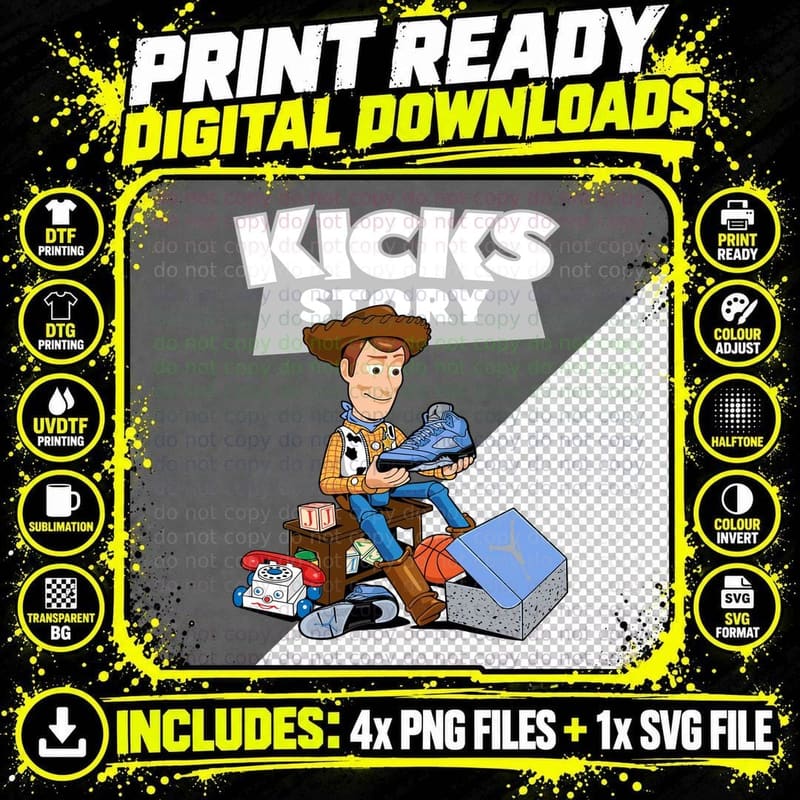 Kicks Story Woody Toy Blue Sneakers Movies Character Png SVG Digital Bundle