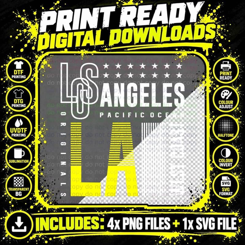 Los Angeles Pacific Ocean Geometric Striped Yellow Png SVG Digital Bundle