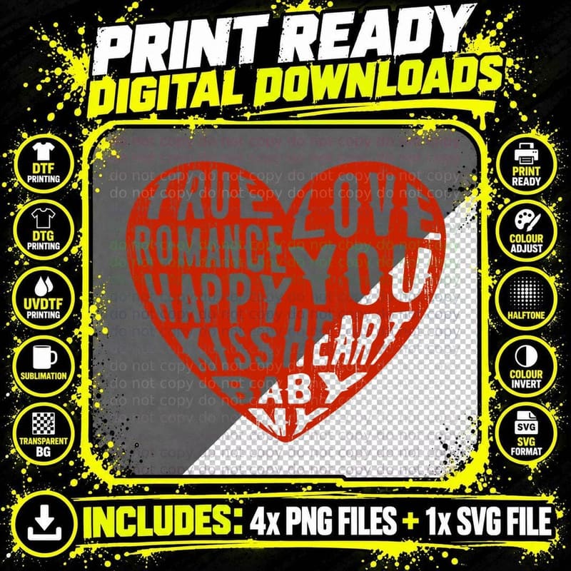 Love Heart True Romance Happy You Kiss Baby Red Png SVG Digital Bundle