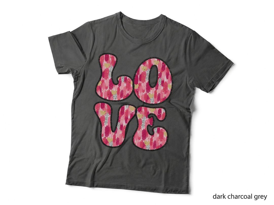 Love Houndstooth Pattern Letters Black Outline Sparkles T-Shirt