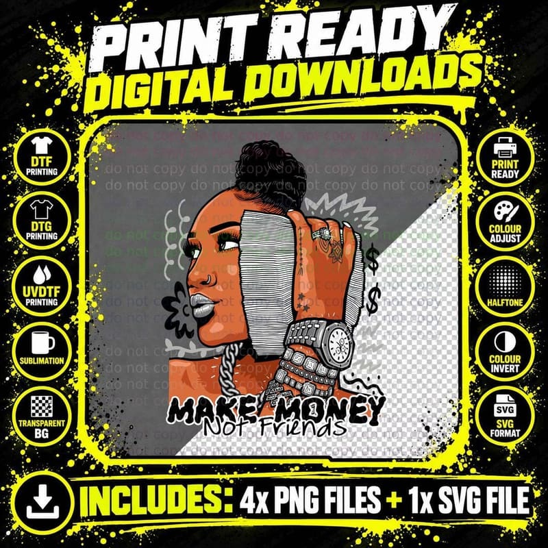 Make Money Not Friends Woman Backpack Orange Character Png SVG Digital Bundle