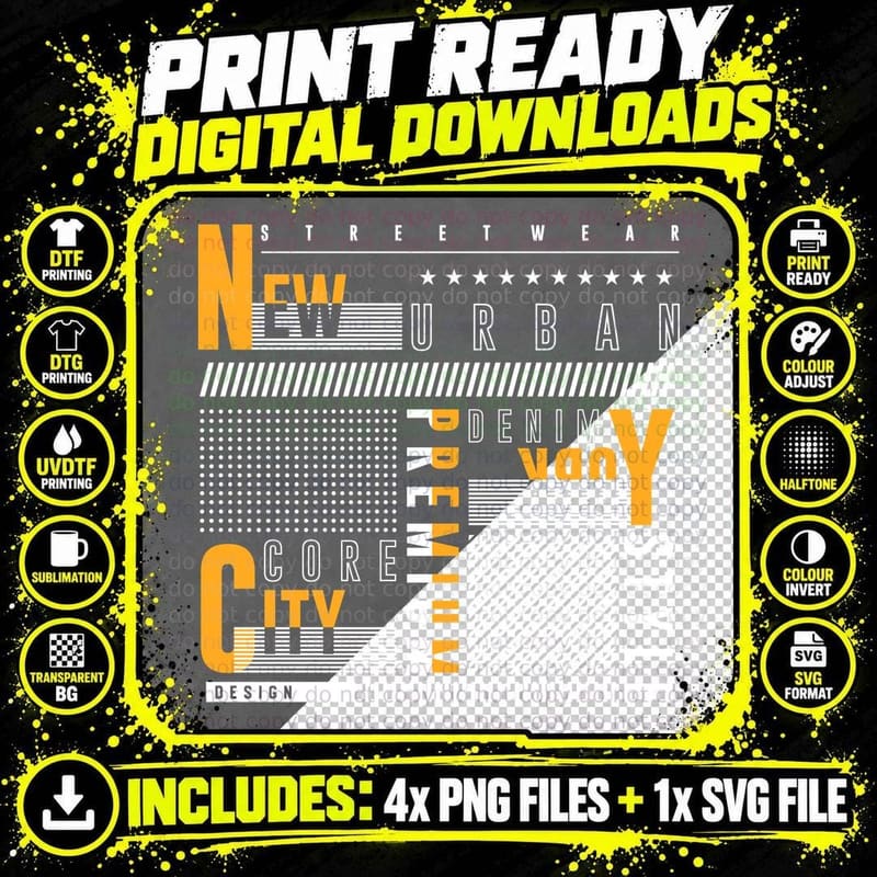 New Urban Street Wear Denim Core City Style Design Png SVG Digital Bundle