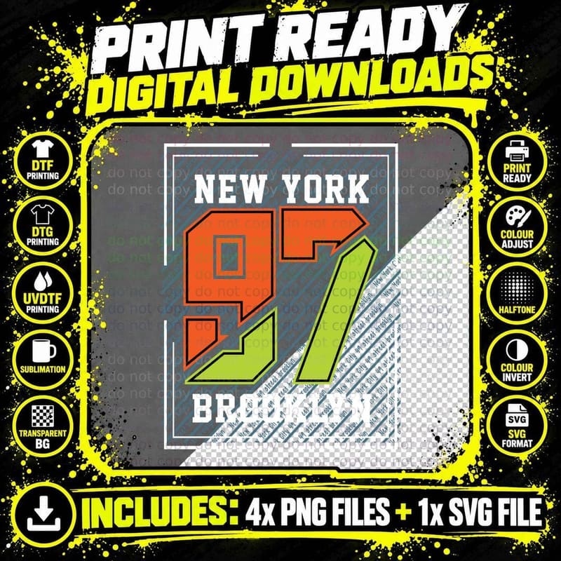 New York 51 Brooklyn Orange Geometric Number Design Png SVG Digital Bundle