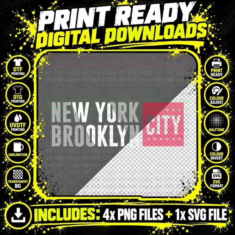 New York Brooklyn City White Pink Magenta Modern Png SVG Digital Bundle