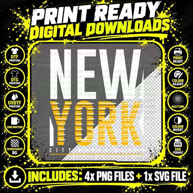 New York City Never Sleep Yellow Striped T-Shirt Png SVG Digital Bundle