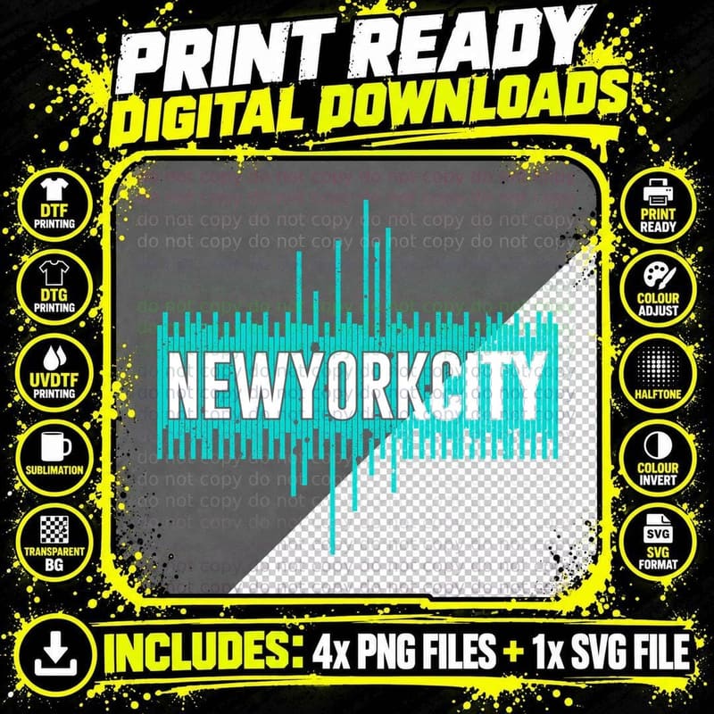 New York City Newyorkcity Cyan Turquoise Waveform Audio Png SVG Digital Bundle