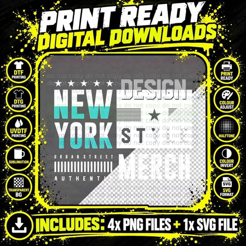 New York Design Style Urban Street Authentic Merch Cyan Png SVG Digital Bundle