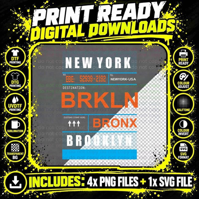 New York Destination Brkln Bronx Brooklyn Postal Stamp Png SVG Digital Bundle