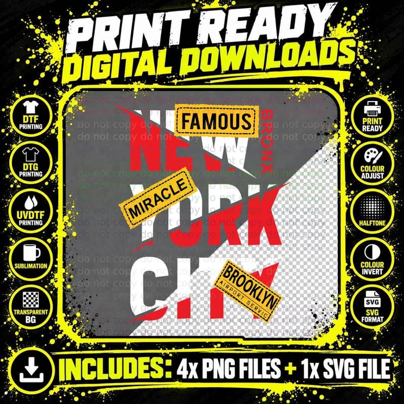 New York Famous Bronx Miracle City Urban Text Cityscape Png SVG Digital Bundle