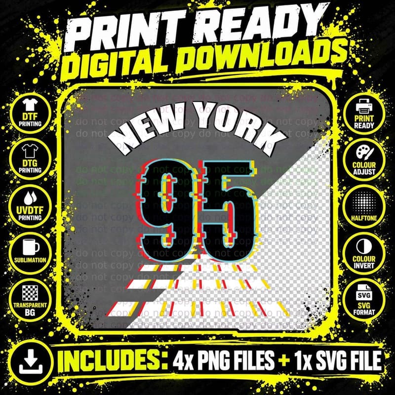New York Rainbow Colorful Numbers Geometric T-Shirt Png SVG Digital Bundle