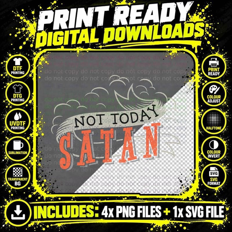 Not Today Satan Demon Horns Supernatural Devil Dark Png SVG Digital Bundle