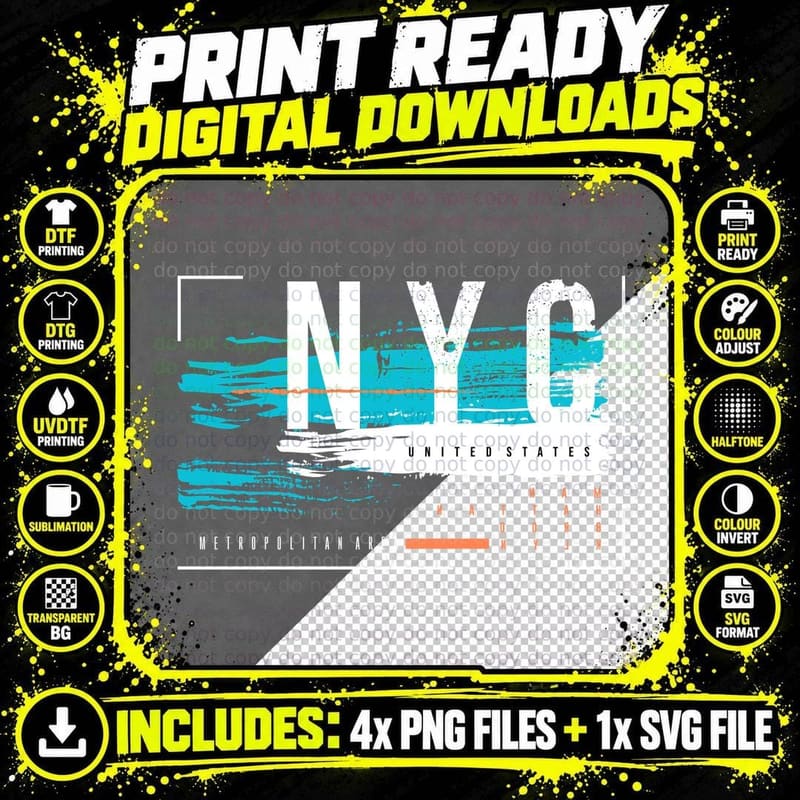 Nyc United States Metropolitan Area Blue Striped Png SVG Digital Bundle