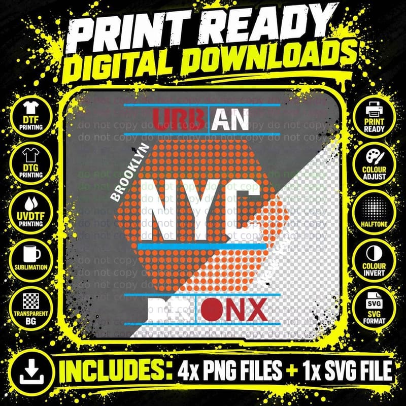 Nyc Urban Brooklyn Bronx Orange Pixelated T-Shirt Png SVG Digital Bundle