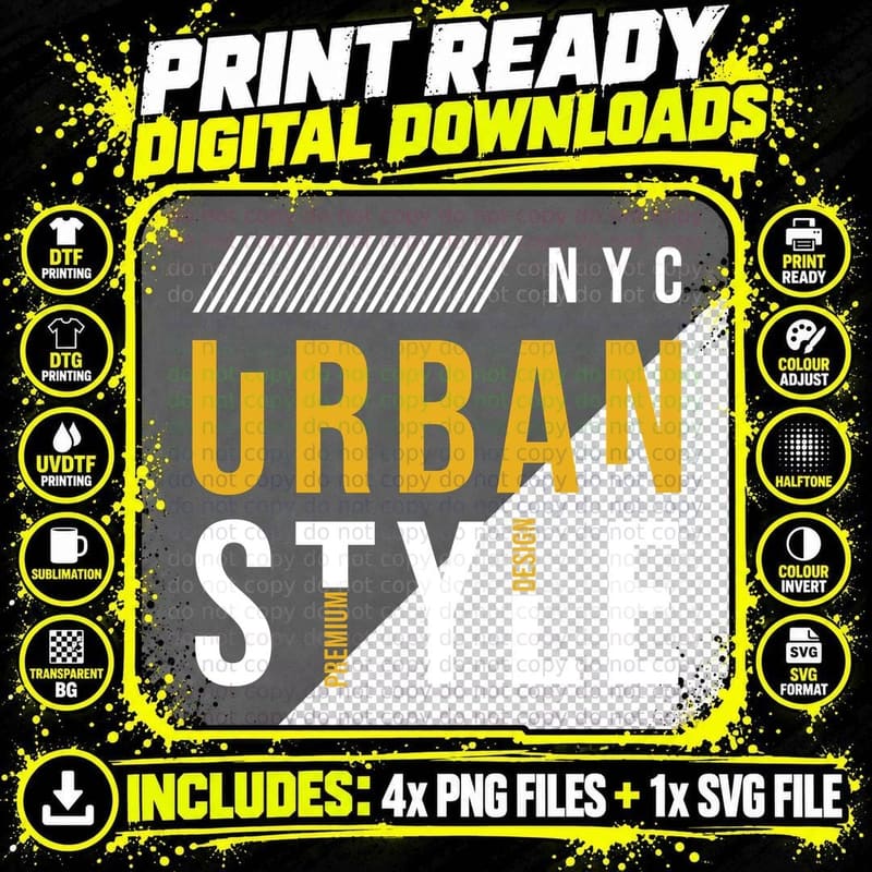 Nyc Urban Style Premium Design Yellow Orange White Png SVG Digital Bundle