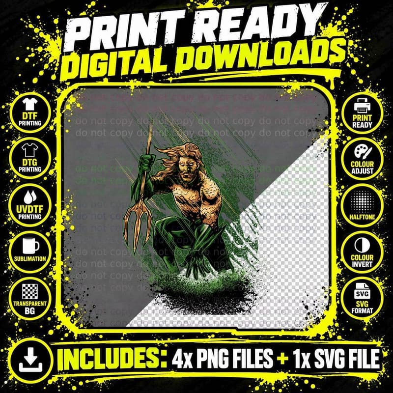 Ocean Warrior Aquaman Trident Mythology T-Shirt Png SVG Digital Bundle