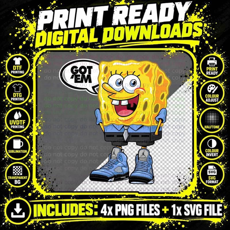 Ot 'Em Spongebob Happy Yellow Character Animated T-Shirt Png SVG Digital Bundle