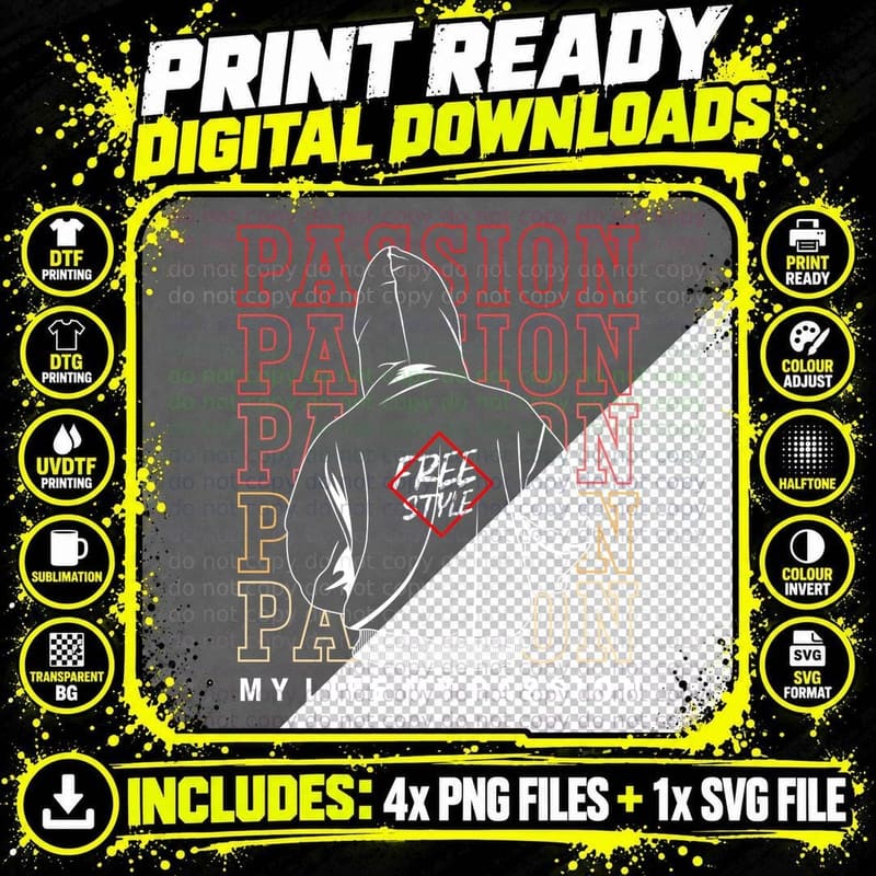 Passion Free Style My Life Hooded Figure Red Text Png SVG Digital Bundle