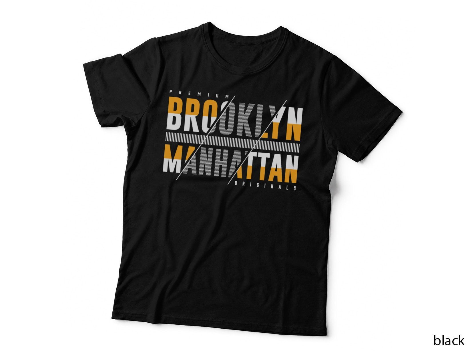 Premium Brooklyn Manhattan Originals Orange Gold Striped Modern Urban T-Shirt