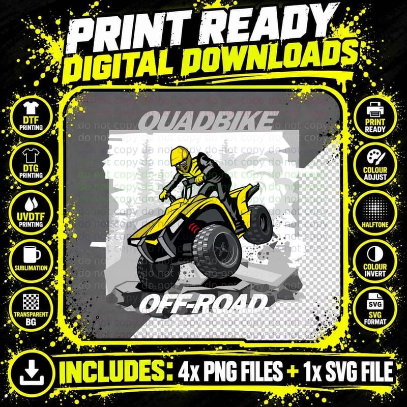 Quadbike Off-Road ATV Quad Bike Desert Yellow Extreme Png SVG Digital Bundle