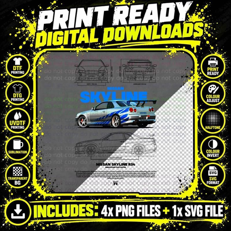 Skyline 34 FAST AND Furious T-Shirt Png SVG Digital Bundle