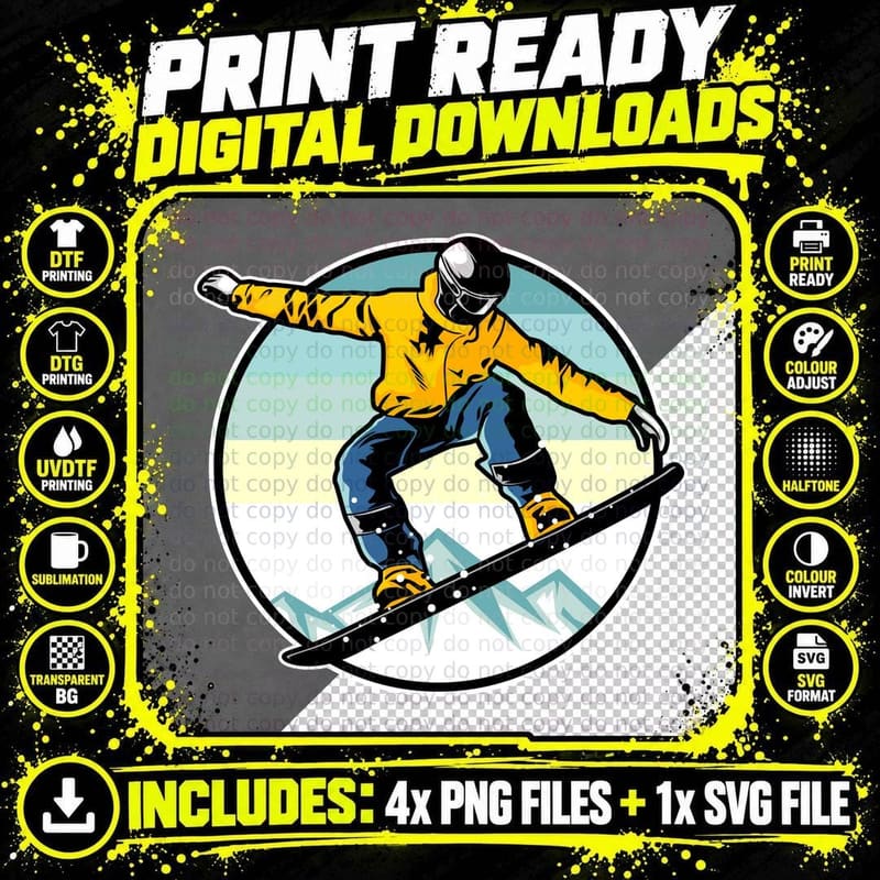 Snowboarder Yellow Jacket Winter Sports T-Shirt Png SVG Digital Bundle