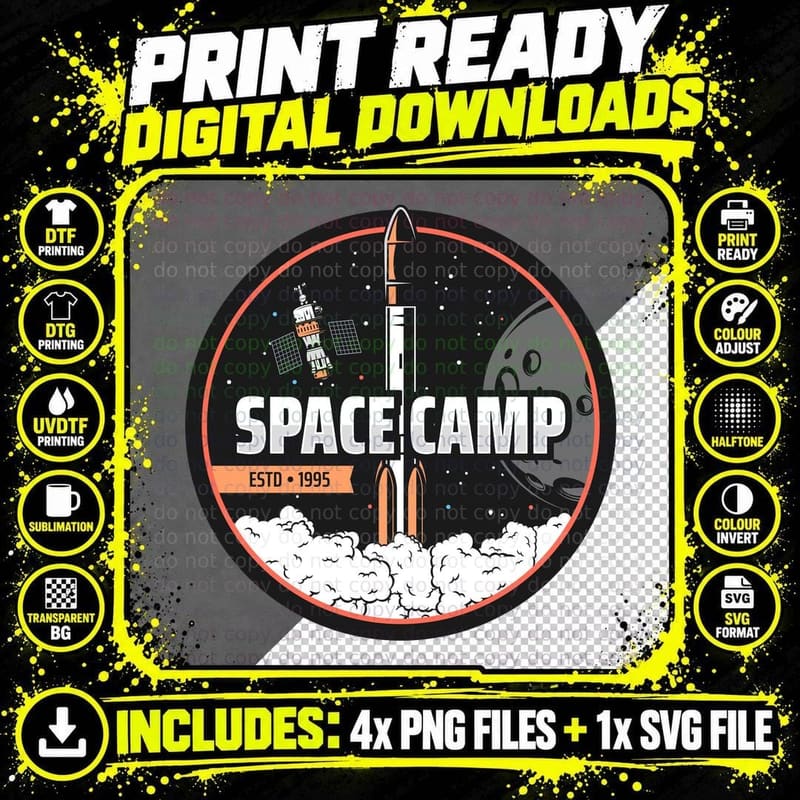 Space Camp Estd 1995 Rocket Exploration Launch Orange Png SVG Digital Bundle