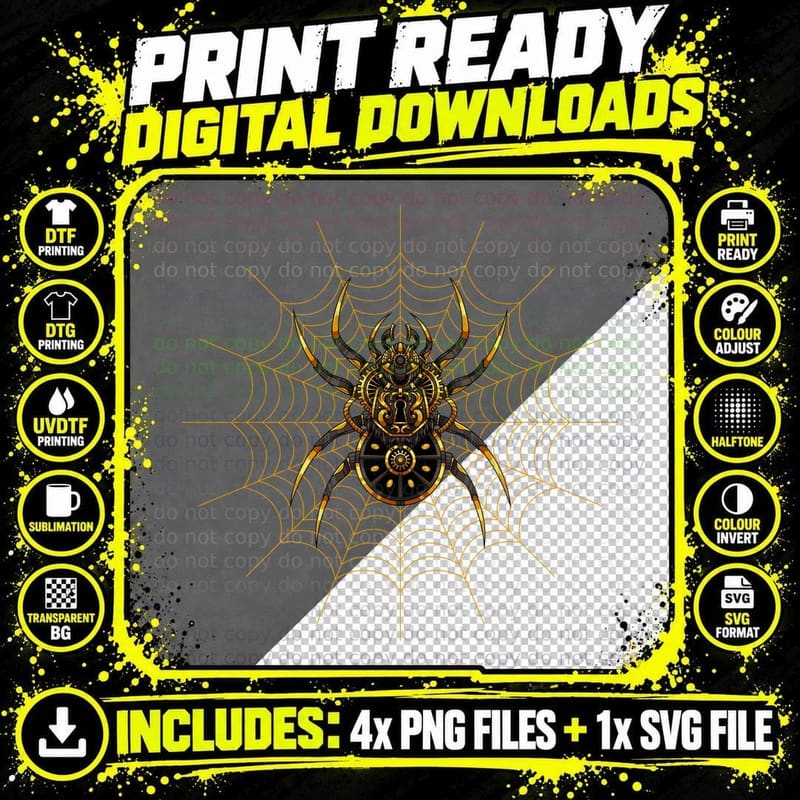 Spider Web Gold Ornate Elegant Pattern Decorative T-Shirt Png SVG Digital Bundle