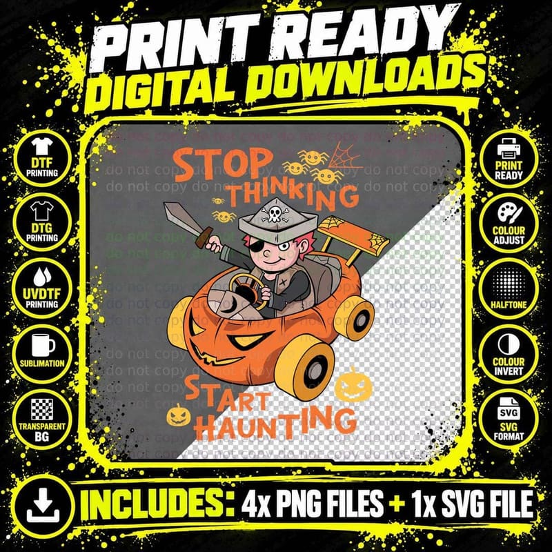 Stop Thinking Start Haunting T-Shirt Png SVG Digital Bundle