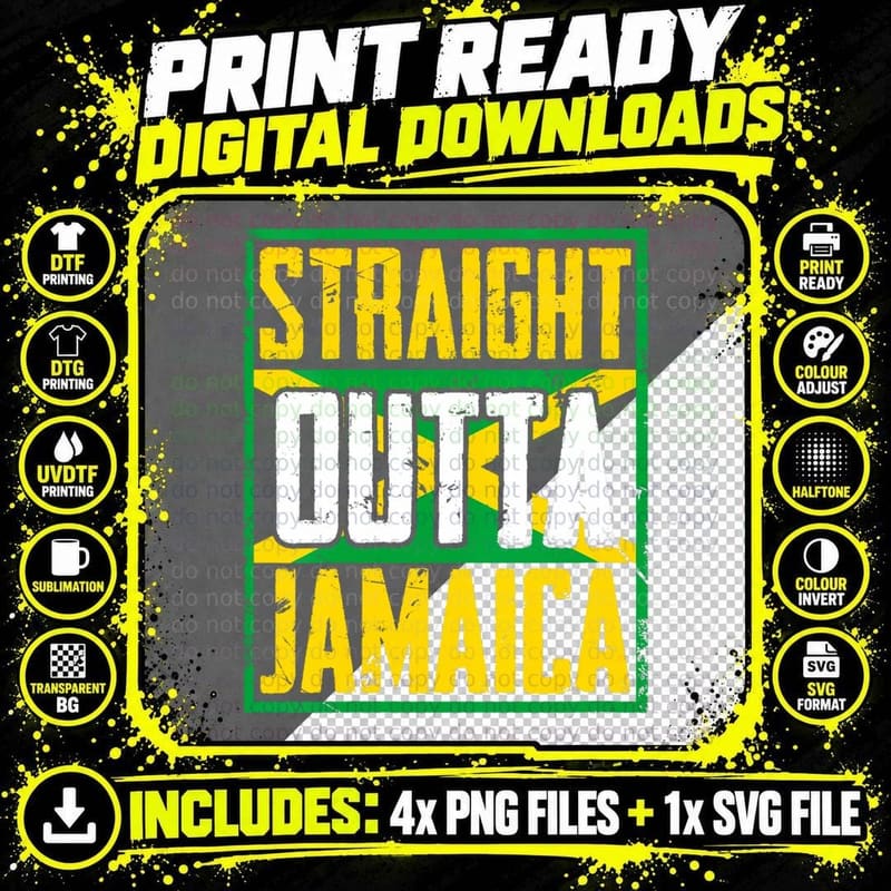 Straight Outta Jamaica Caribbean Country Jamaican Flag Png SVG Digital Bundle